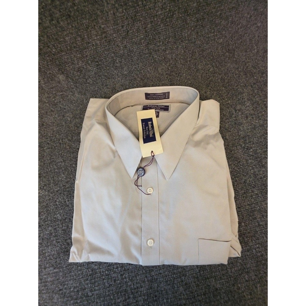 Roberto Villini Dress Shirt Mens 18.5 36/37 White Solid Non Iron Travel Tall LS